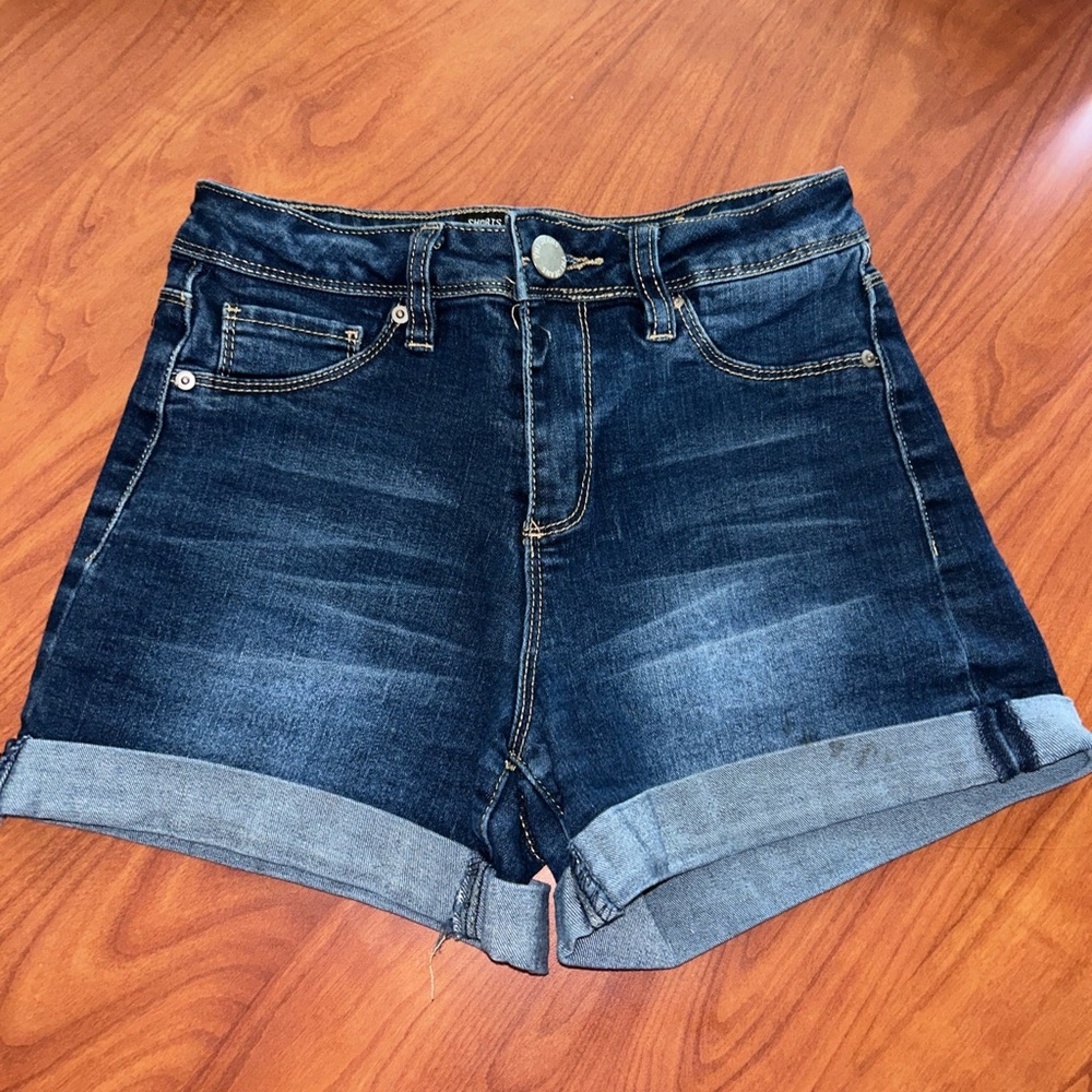 YMI Dark Blue High-Rise Cuffed Denim Shorts